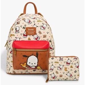 NEW Loungefly Pochacco & Friends AOP Mini Backpack & WALLET Set NWT